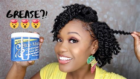 Hair grease for enhancing natural hair with a touch of blue magic